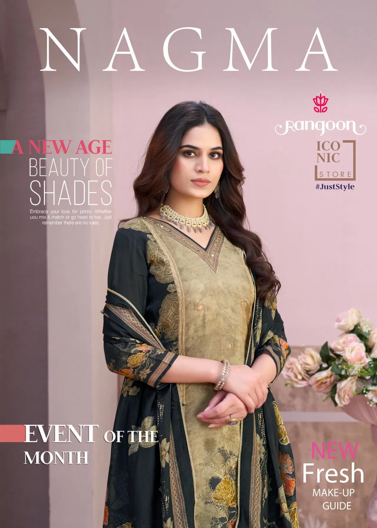 Rangoon Nagma Muslin With Digital Print Work Top Bottom And Dupatta Collection Wholesale