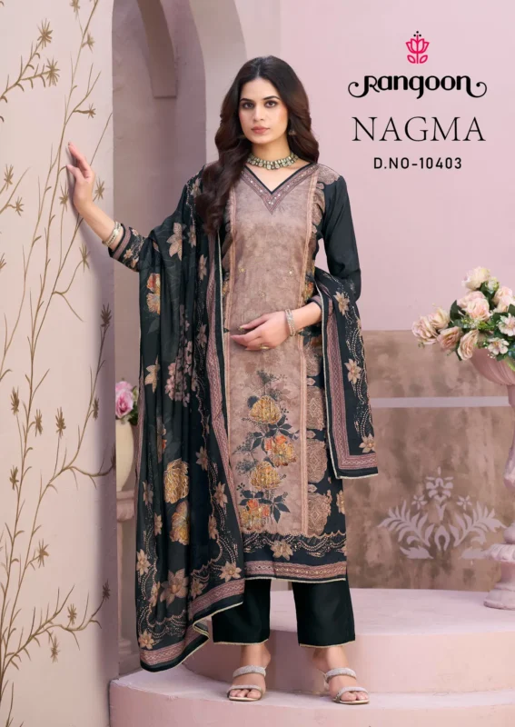 Launching Rangoon Nagma Muslin With Digital Print Work Top Bottom And Dupatta Collection Wholesale 2026