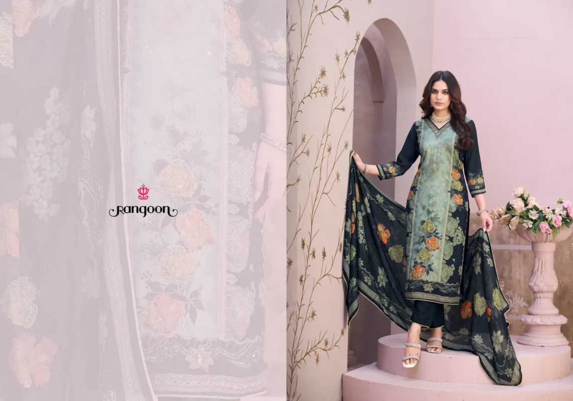 Launching Rangoon Nagma Muslin With Digital Print Work Top Bottom And Dupatta Collection Wholesale 2026