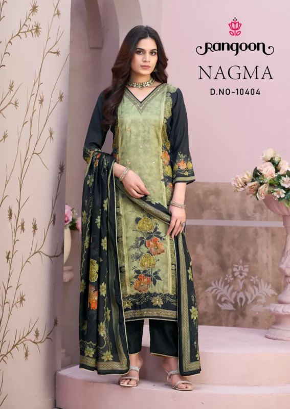 Launching Rangoon Nagma Muslin With Digital Print Work Top Bottom And Dupatta Collection Wholesale 2026