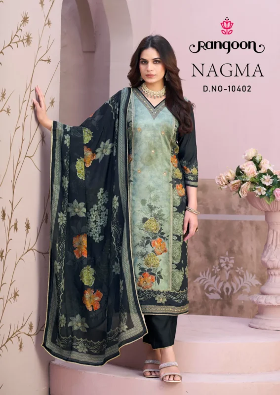 Launching Rangoon Nagma Muslin With Digital Print Work Top Bottom And Dupatta Collection Wholesale 2026