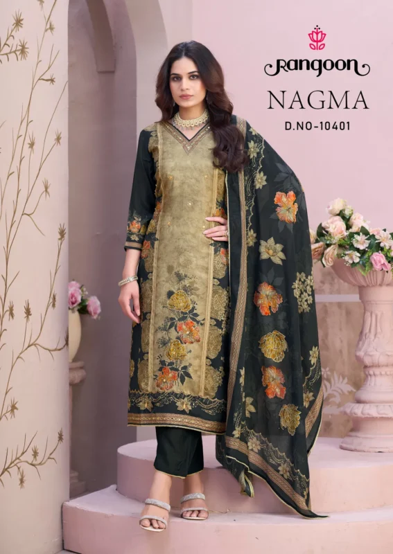 Launching Rangoon Nagma Muslin With Digital Print Work Top Bottom And Dupatta Collection Wholesale 2026
