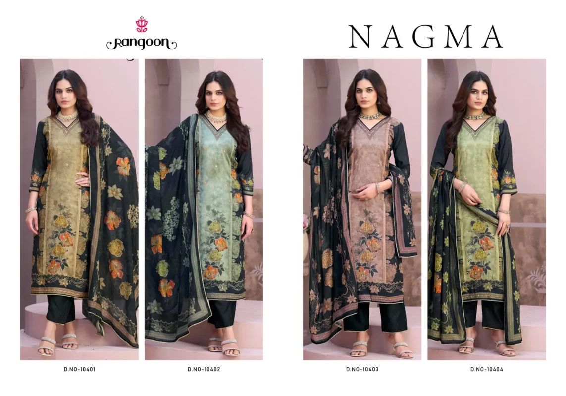 Launching Rangoon Nagma Muslin With Digital Print Work Top Bottom And Dupatta Collection Wholesale 2026