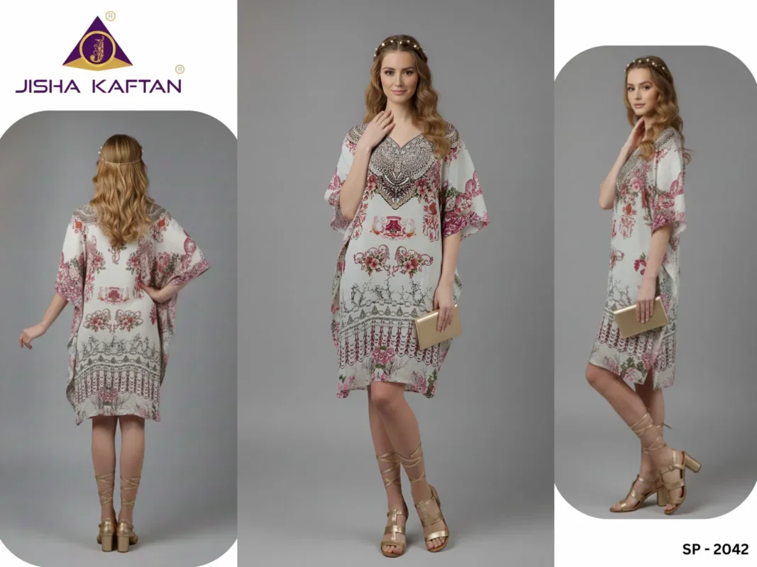 Launching Jisha Kaftan Silk Poncho Vol 6 Feather Silk Digital Printed Kaftans Collection Wholesale 2026