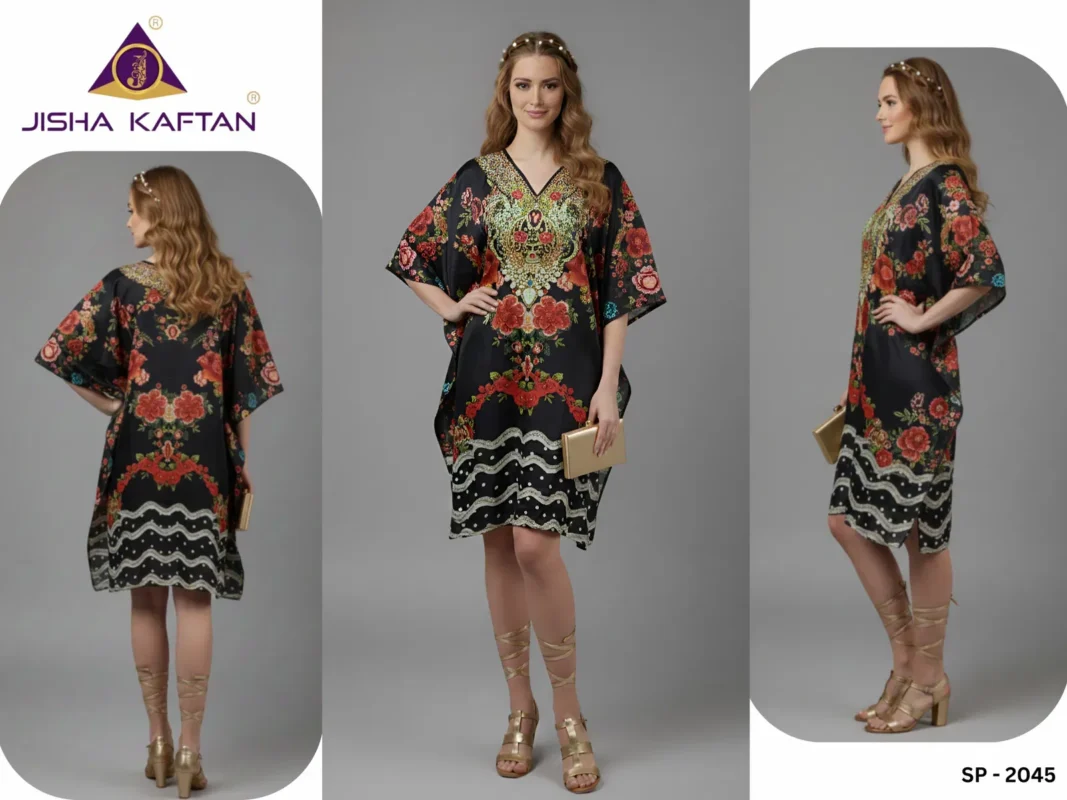 Launching Jisha Kaftan Silk Poncho Vol 6 Feather Silk Digital Printed Kaftans Collection Wholesale 2026