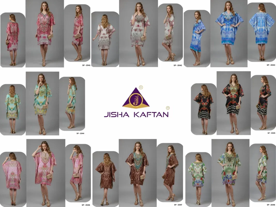 Launching Jisha Kaftan Silk Poncho Vol 6 Feather Silk Digital Printed Kaftans Collection Wholesale 2026