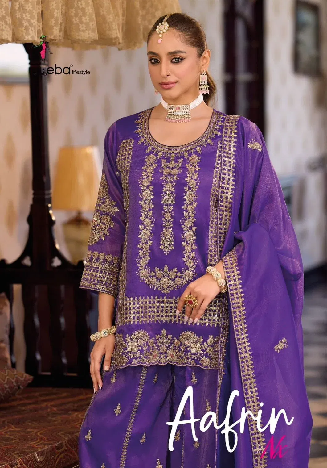 Eba Aafrin Nx Chinon With Embroidery Work Top Bottom And Dupatta Collection Wholesale