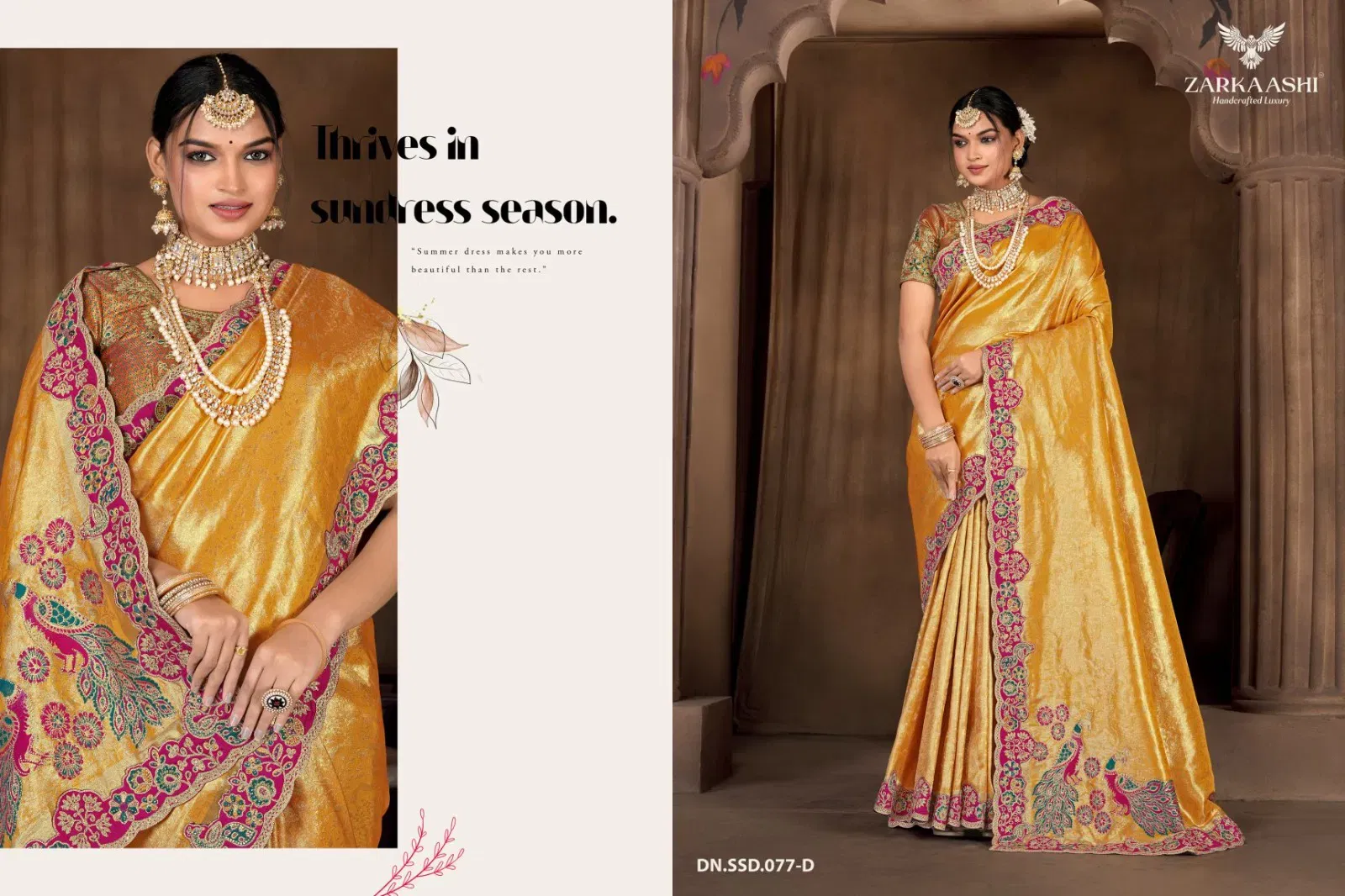 Beautiful Zarkaashi Morpankh Nylone Tissue Traditional Wear Saree Collection Wholesale 2026