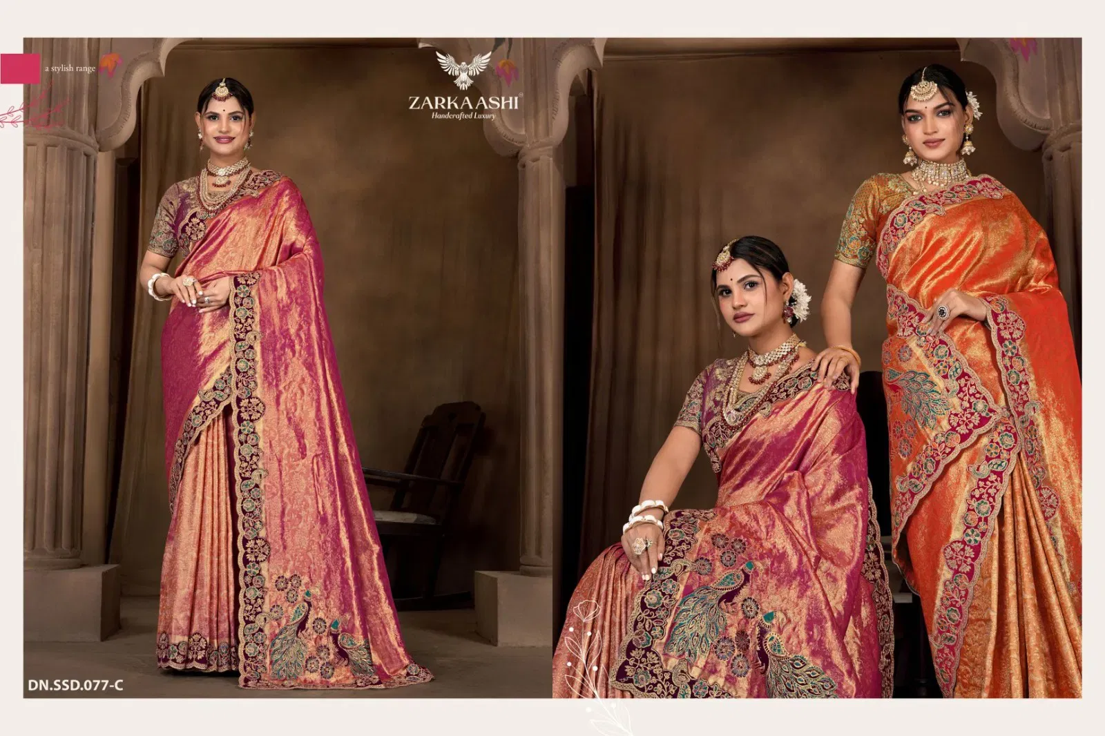 Beautiful Zarkaashi Morpankh Nylone Tissue Traditional Wear Saree Collection Wholesale 2026