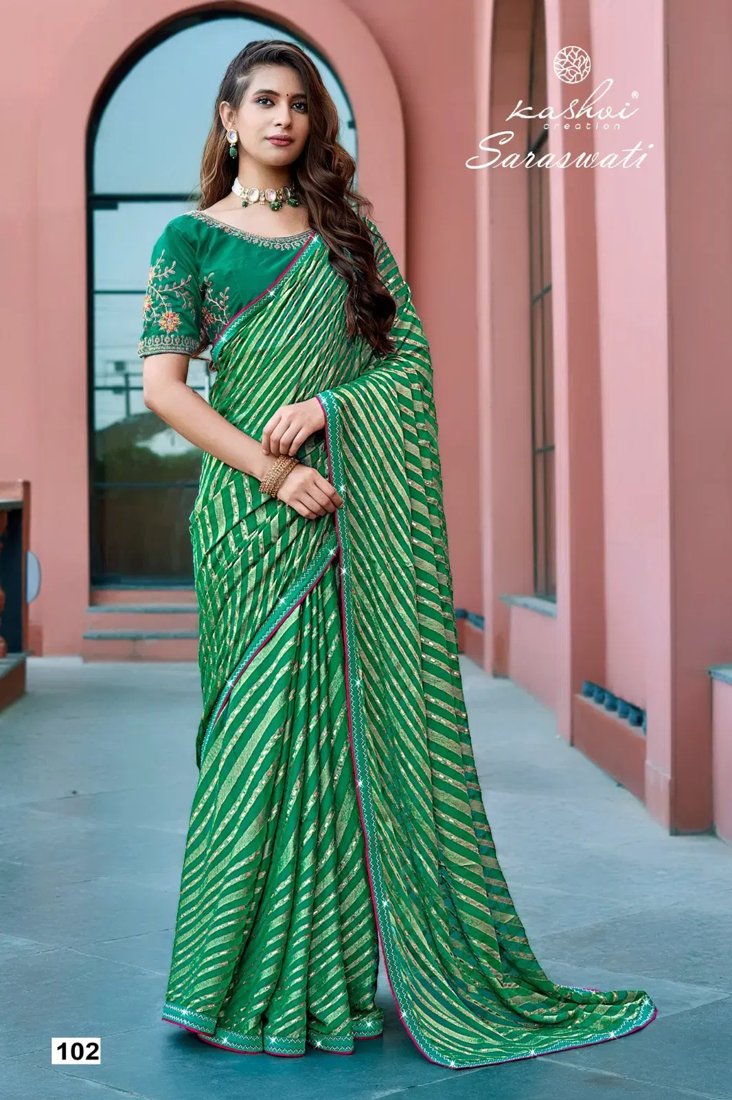 Buy Kashvi Saraswati Dull Moss Brasso With Work Saree Collection Wholesale 2026
