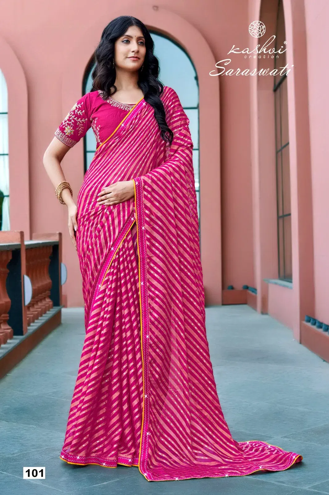 Buy Kashvi Saraswati Dull Moss Brasso With Work Saree Collection Wholesale 2026