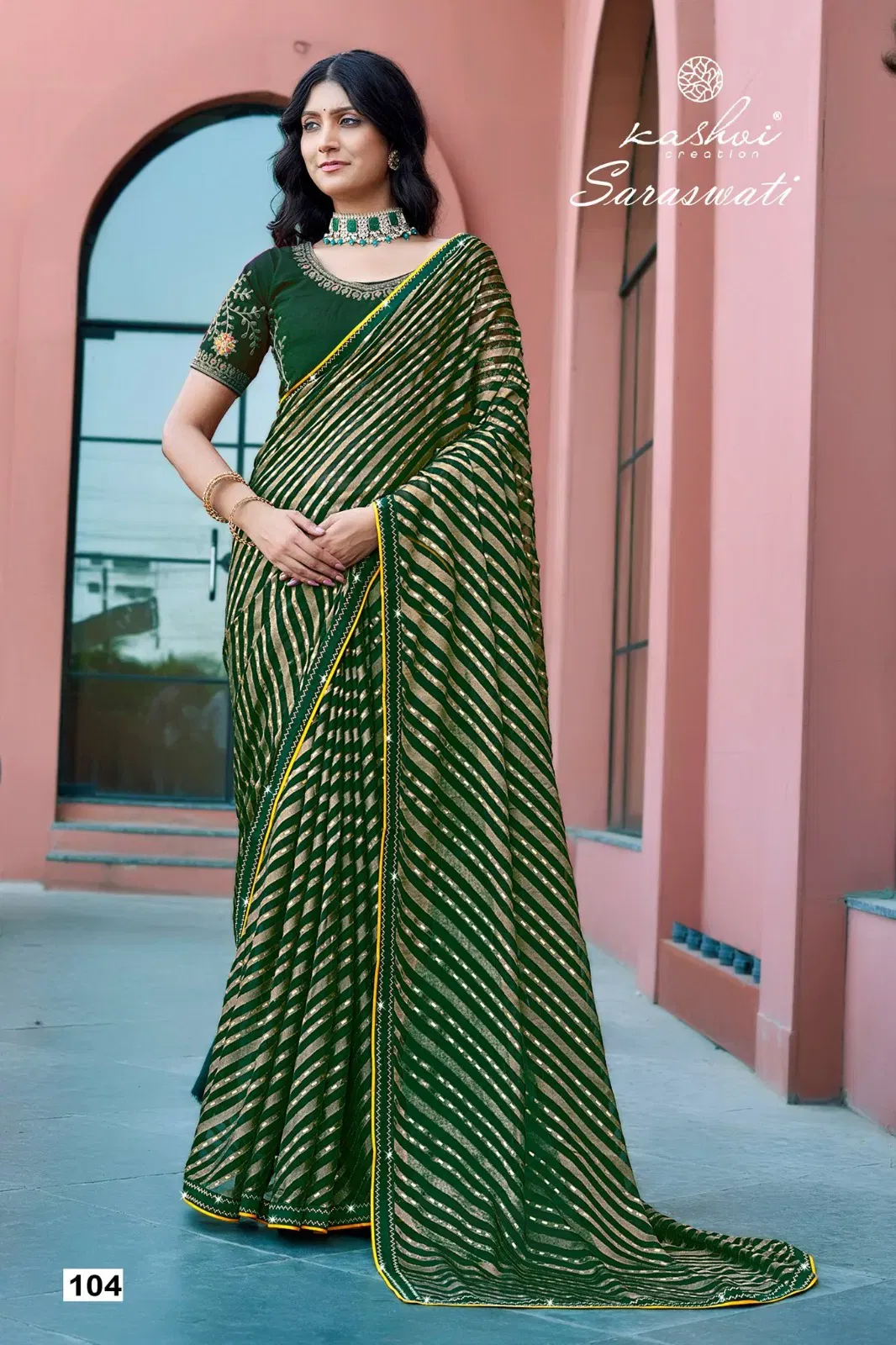 Buy Kashvi Saraswati Dull Moss Brasso With Work Saree Collection Wholesale 2026