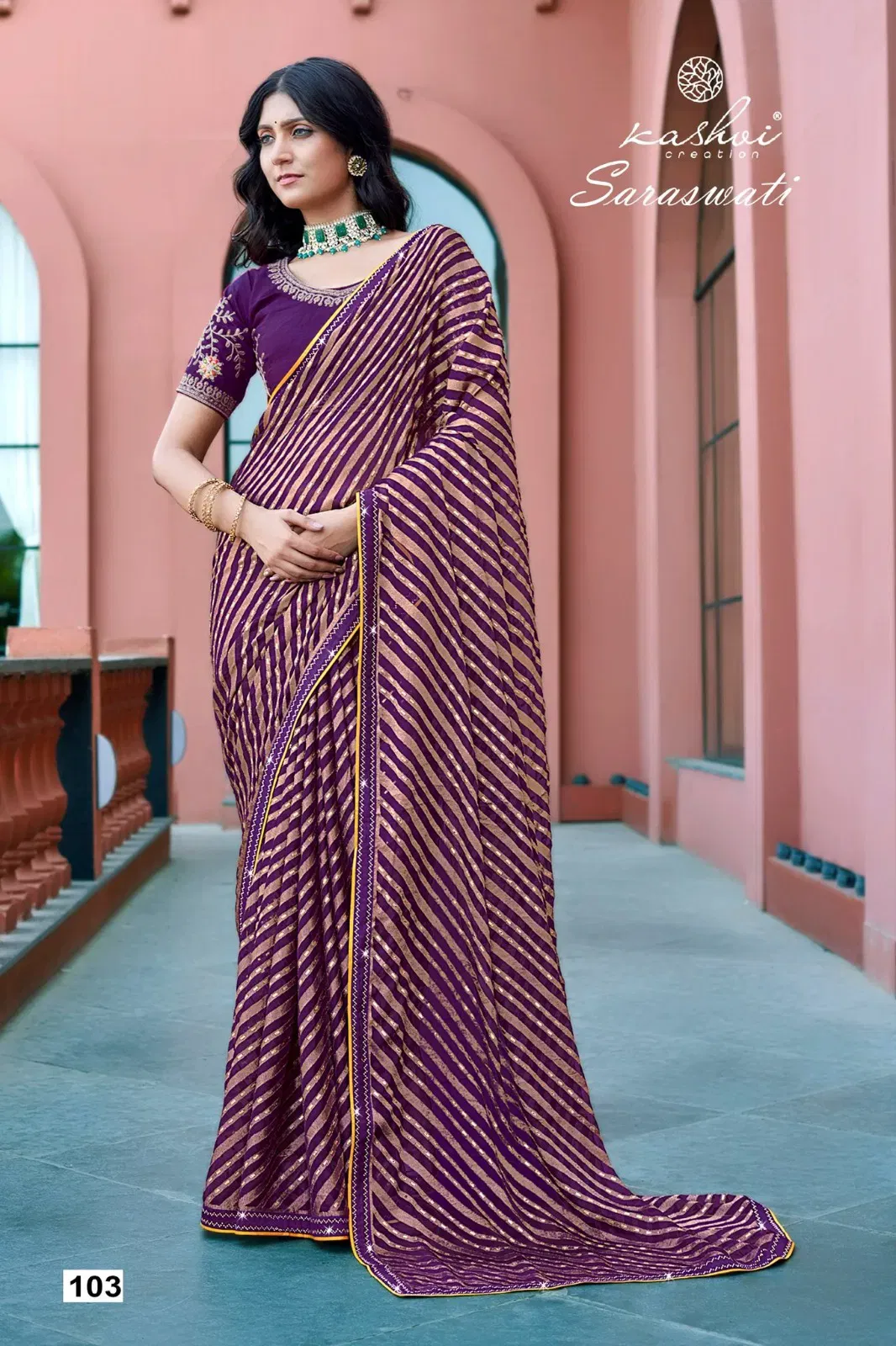 Buy Kashvi Saraswati Dull Moss Brasso With Work Saree Collection Wholesale 2026