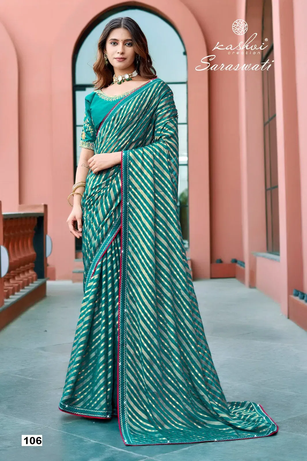 Buy Kashvi Saraswati Dull Moss Brasso With Work Saree Collection Wholesale 2026