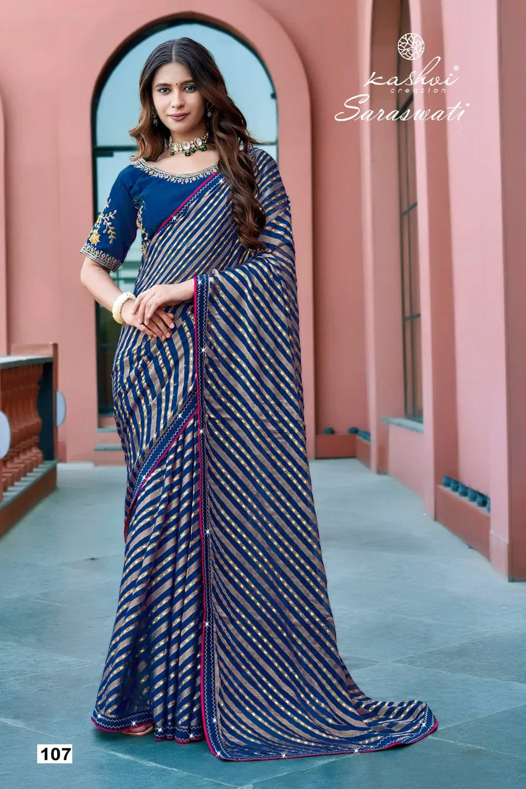 Buy Kashvi Saraswati Dull Moss Brasso With Work Saree Collection Wholesale 2026