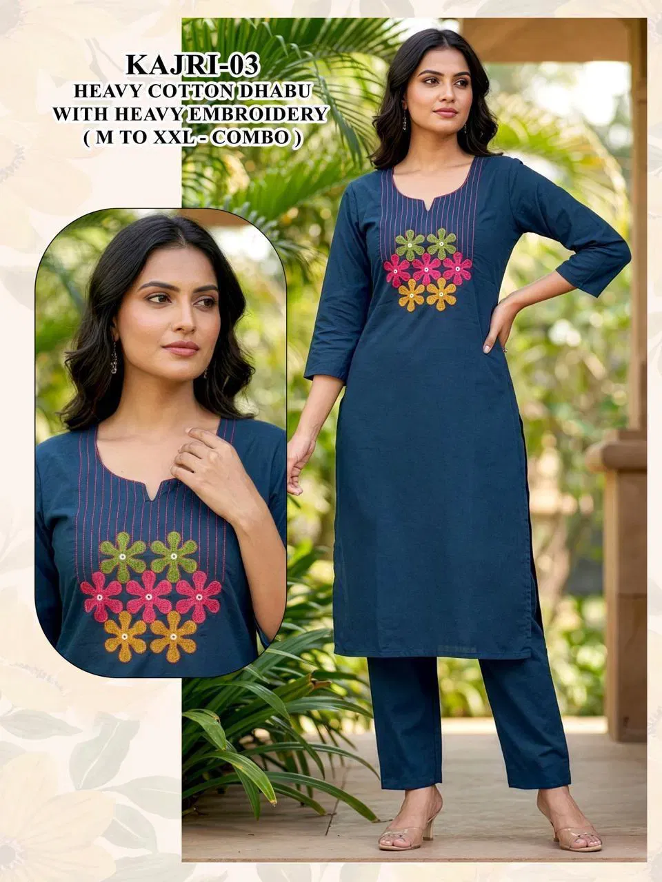 Beautiful Kajri Vol 1 Dhabu Cotton Embroidery Kurti And Bottom Collection Wholesale 2026