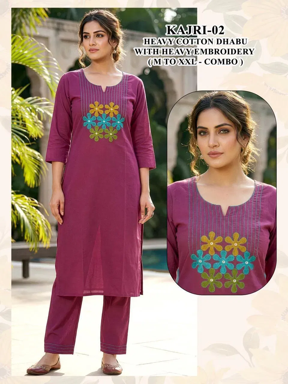 Beautiful Kajri Vol 1 Dhabu Cotton Embroidery Kurti And Bottom Collection Wholesale 2026