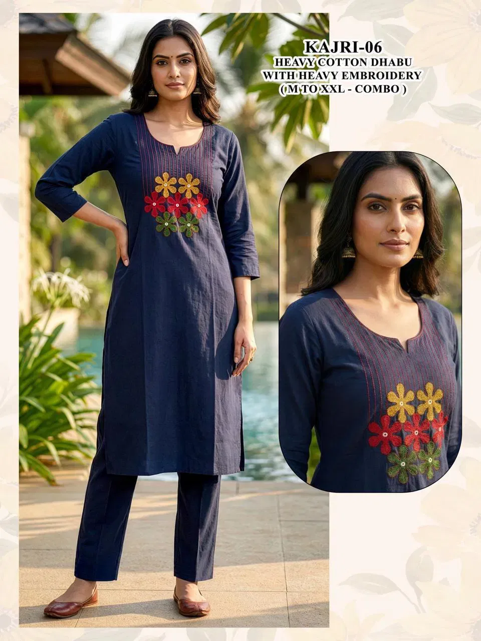 Beautiful Kajri Vol 1 Dhabu Cotton Embroidery Kurti And Bottom Collection Wholesale 2026