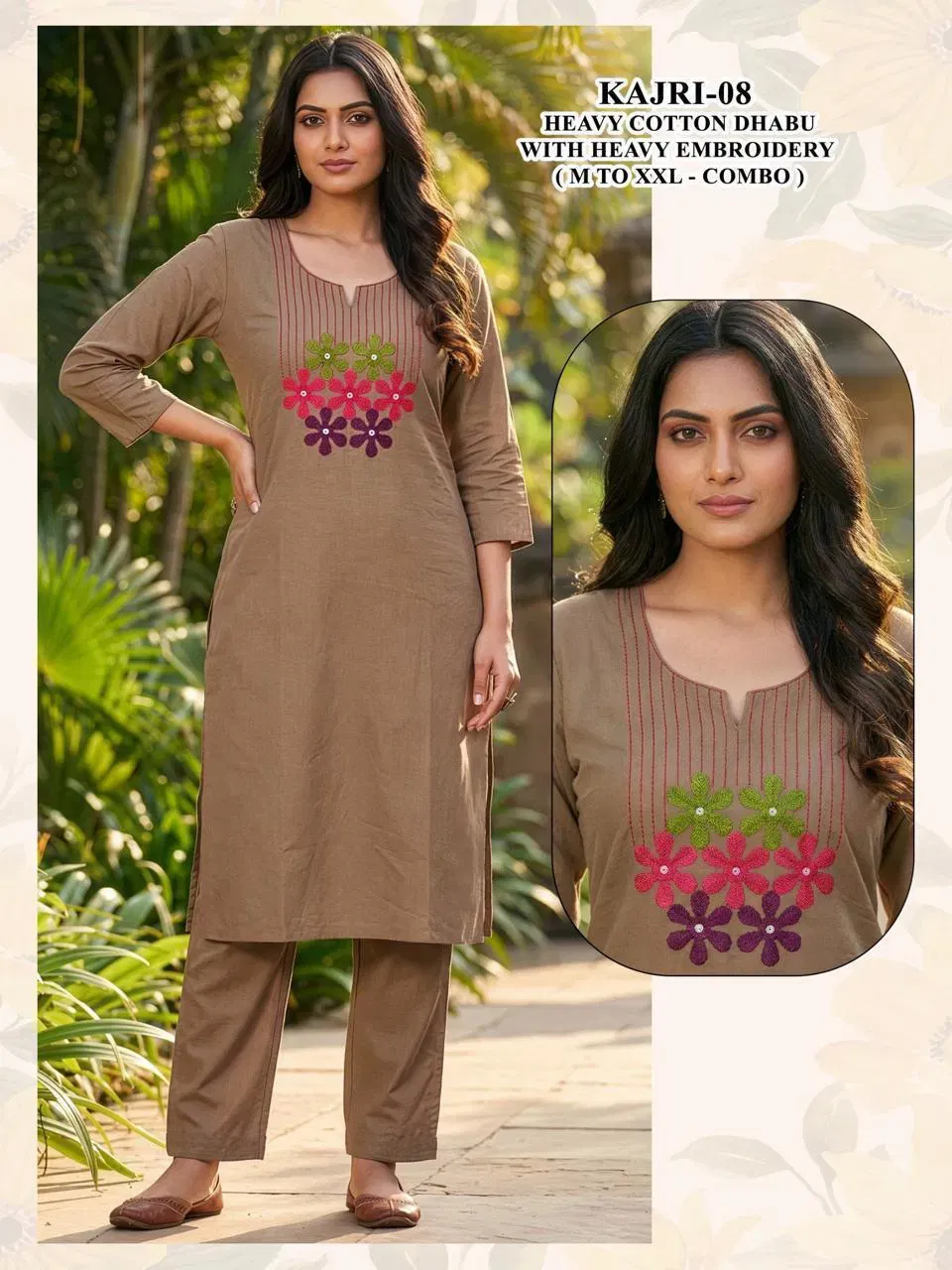Beautiful Kajri Vol 1 Dhabu Cotton Embroidery Kurti And Bottom Collection Wholesale 2026