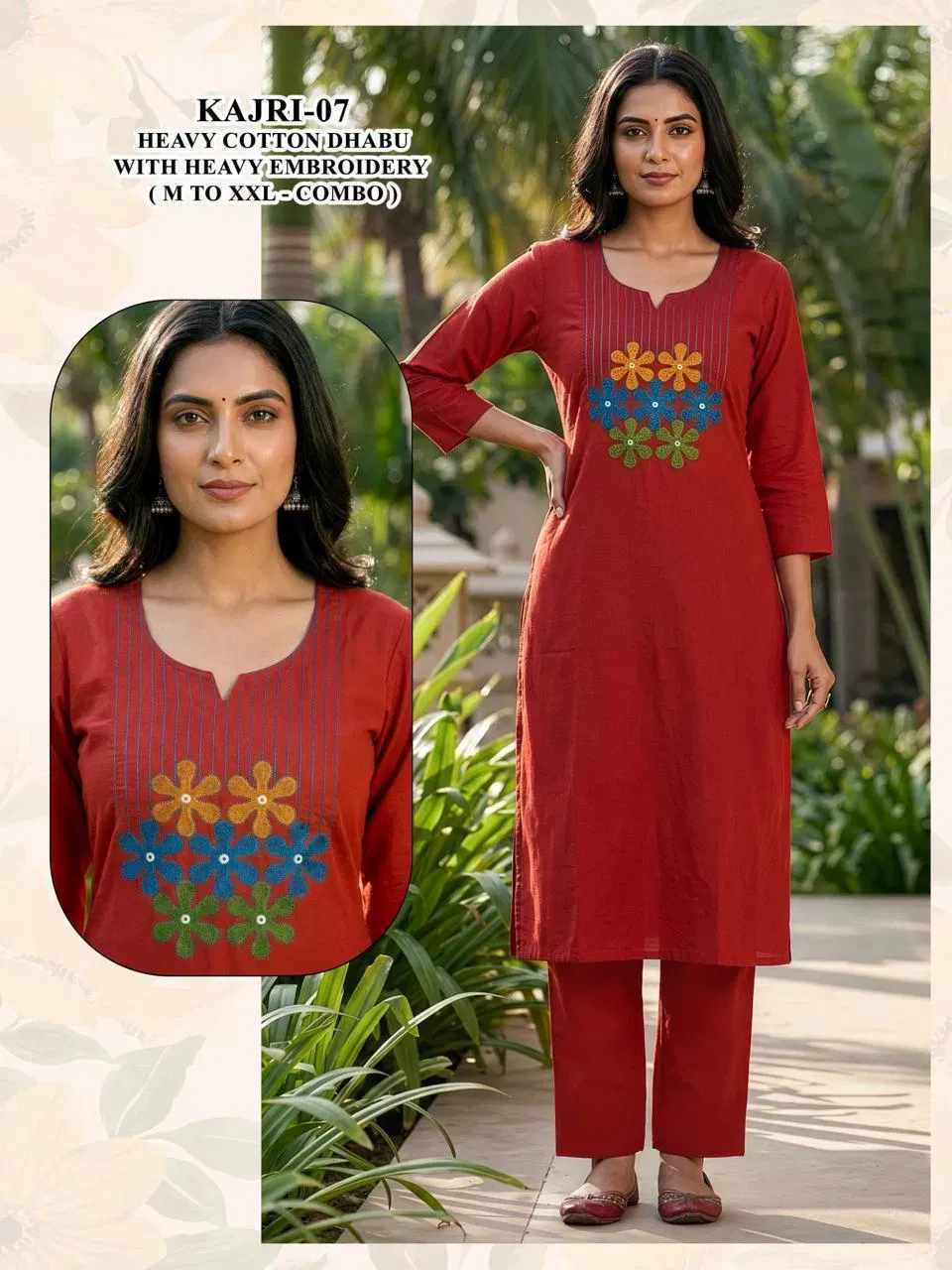 Beautiful Kajri Vol 1 Dhabu Cotton Embroidery Kurti And Bottom Collection Wholesale 2026