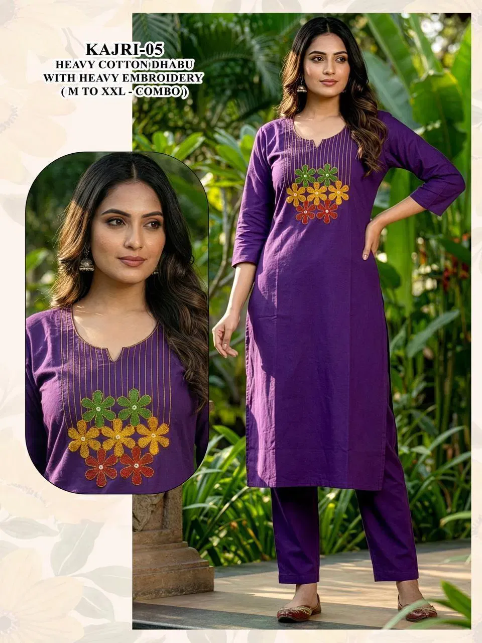 Beautiful Kajri Vol 1 Dhabu Cotton Embroidery Kurti And Bottom Collection Wholesale 2026