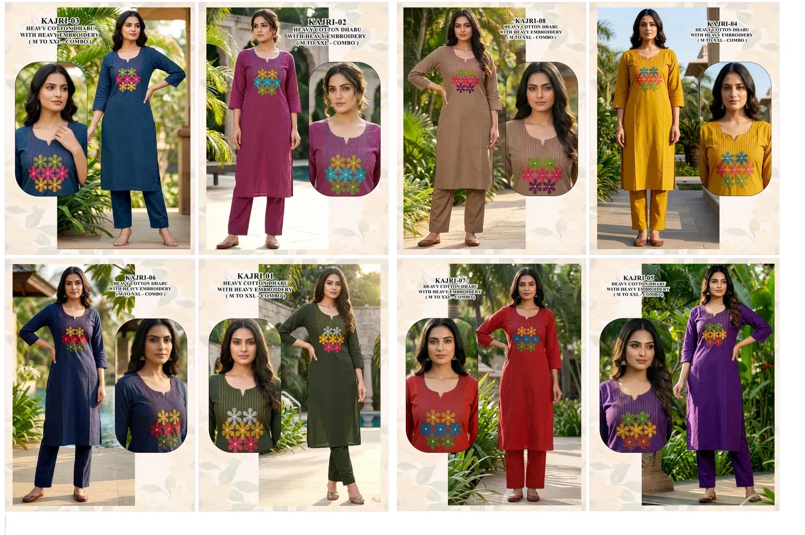 Beautiful Kajri Vol 1 Dhabu Cotton Embroidery Kurti And Bottom Collection Wholesale 2026