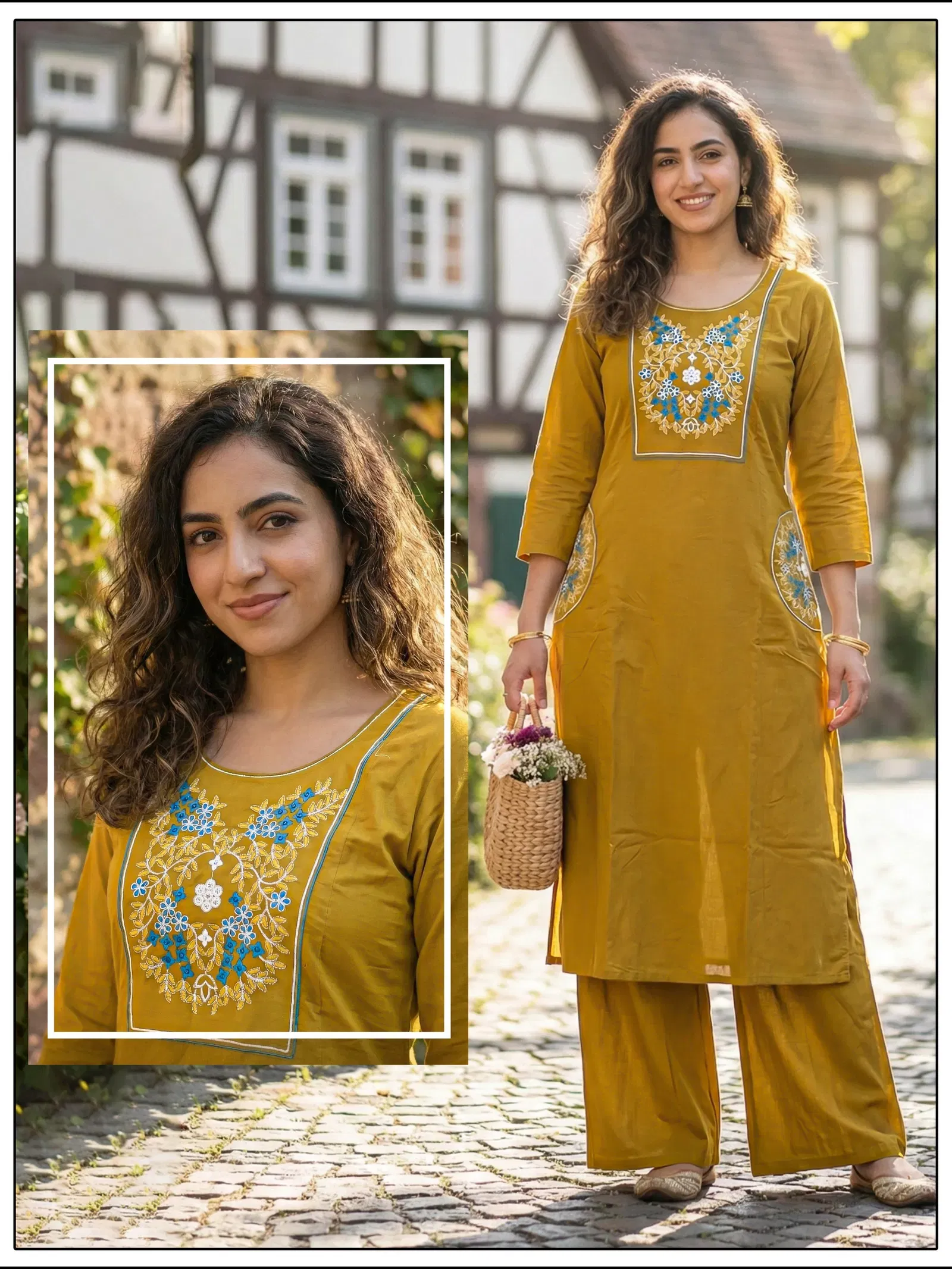 Buy Naisha K 647 Dhabu Cotton With Work Kurti and Pant Collection Wholesale 2026