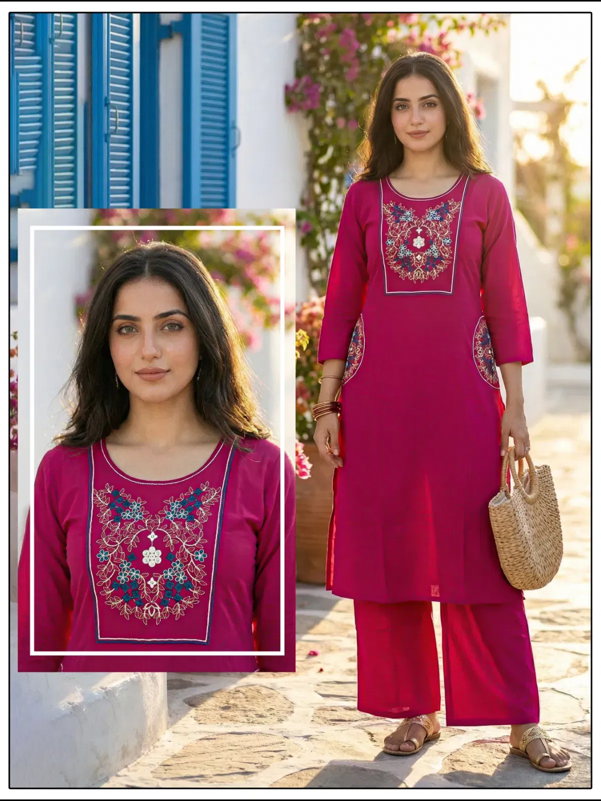Buy Naisha K 647 Dhabu Cotton With Work Kurti and Pant Collection Wholesale 2026