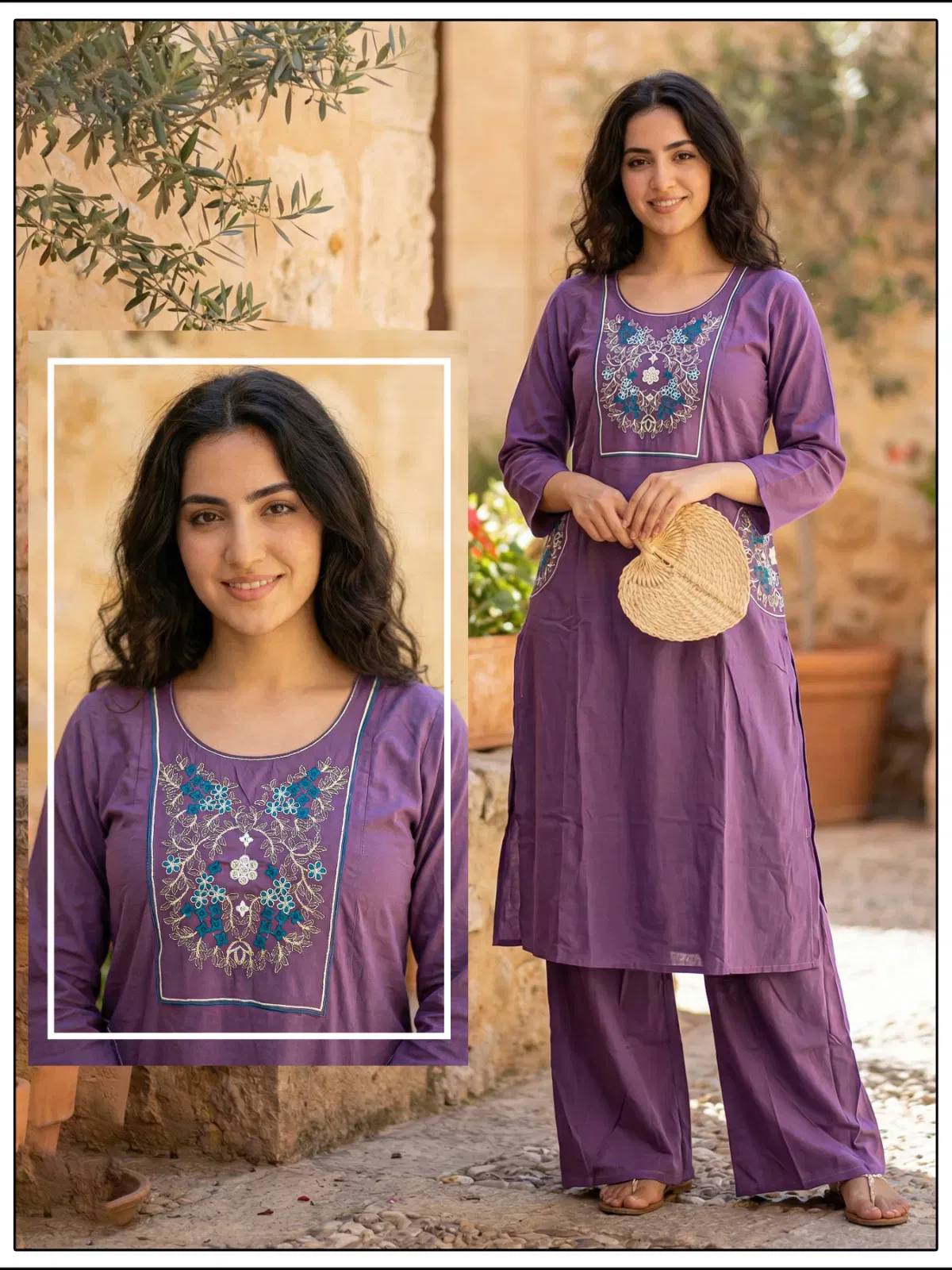 Buy Naisha K 647 Dhabu Cotton With Work Kurti and Pant Collection Wholesale 2026