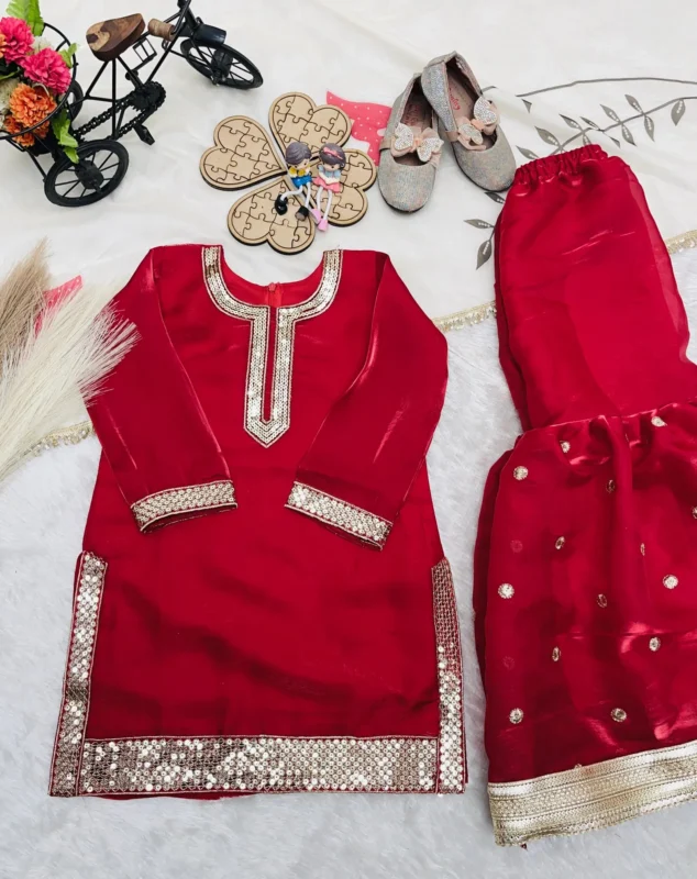 Launching OC 240 Fendi Silk Kids Top With Sharara And Dupatta Set Collection Wholesale 2026