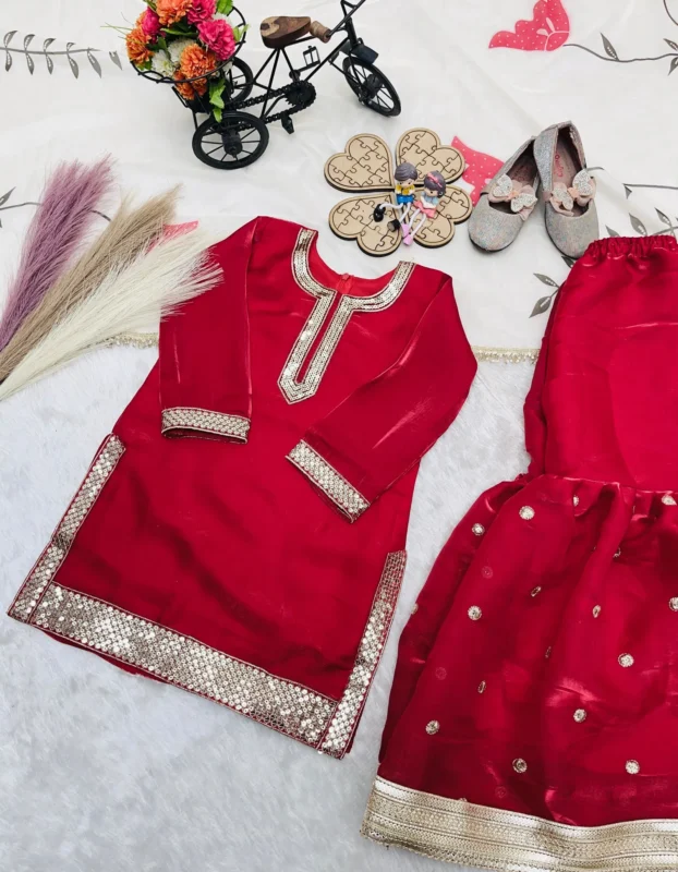 Launching OC 240 Fendi Silk Kids Top With Sharara And Dupatta Set Collection Wholesale 2026