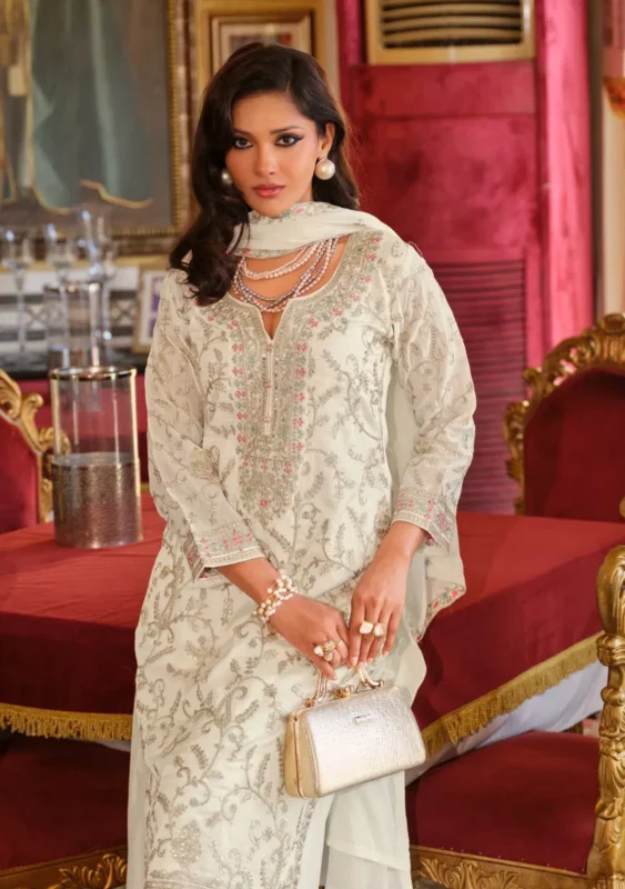 Stylish Eba Sangit Black And White Chinon Embroidery Top Bottom And Dupatta Collection Wholesale 2026