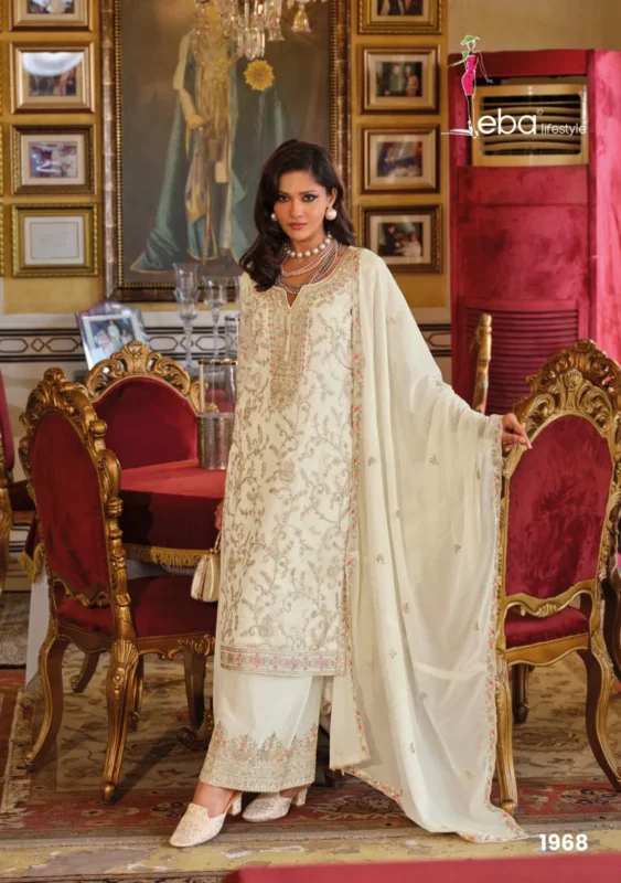 Stylish Eba Sangit Black And White Chinon Embroidery Top Bottom And Dupatta Collection Wholesale 2026