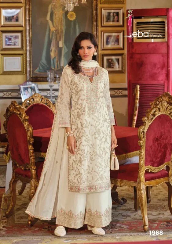 Stylish Eba Sangit Black And White Chinon Embroidery Top Bottom And Dupatta Collection Wholesale 2026