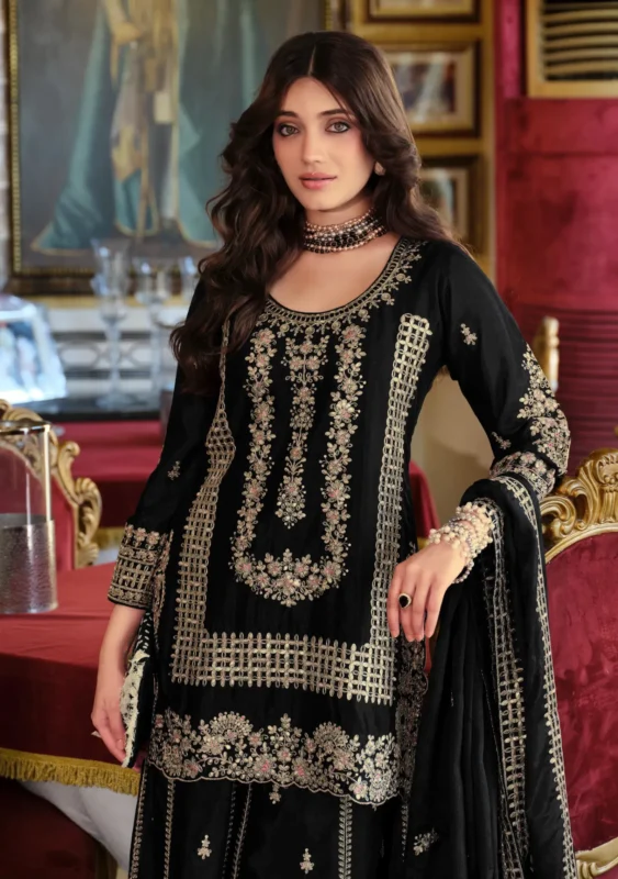 Buy Eba Afrin Black And White Chinon Embroidery Work Top Bottom And Dupatta Collection Wholesale 2026 3 Buy Eba Afrin Black And White Chinon Embroidery Work Top Bottom And Dupatta Collection Wholesale 2026