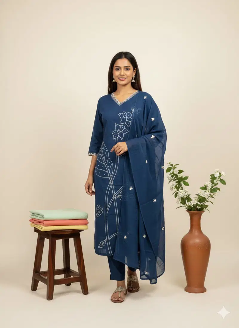 Naisha K 652 Cotton With Embroidered Kurti Pant And Dupatta Collection Wholesale