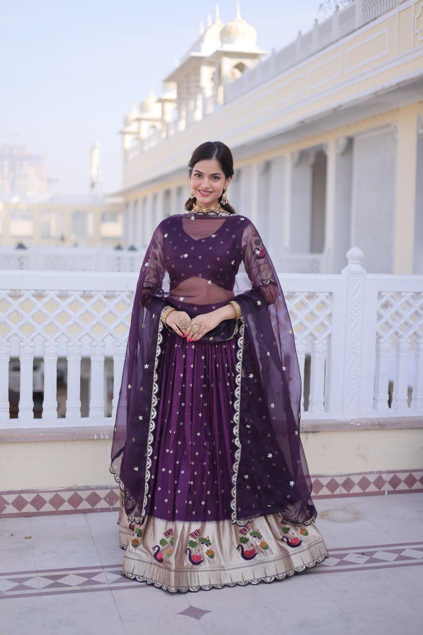 Stylish NCO 4 Dola Silk Meena Weaving Sequins Coding Embroidery Lehenga Choli Wholesale 2026