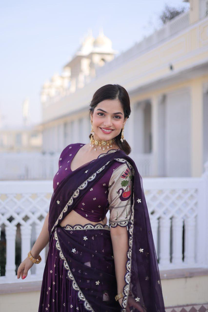 Stylish NCO 4 Dola Silk Meena Weaving Sequins Coding Embroidery Lehenga Choli Wholesale 2026