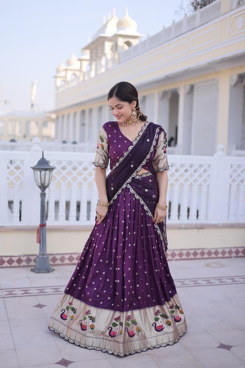 Stylish NCO 4 Dola Silk Meena Weaving Sequins Coding Embroidery Lehenga Choli Wholesale 2026