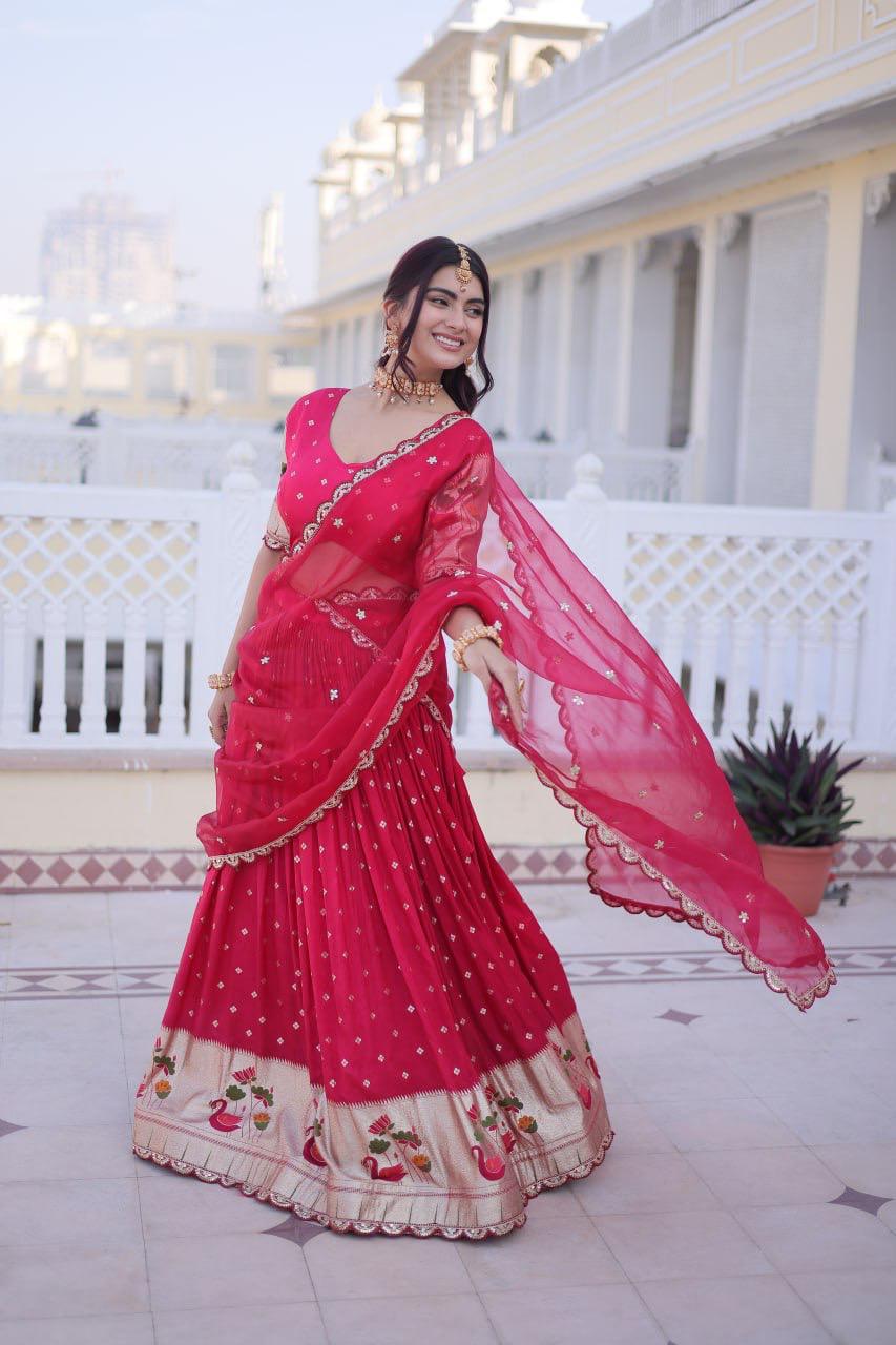 Stylish NCO 4 Dola Silk Meena Weaving Sequins Coding Embroidery Lehenga Choli Wholesale 2026