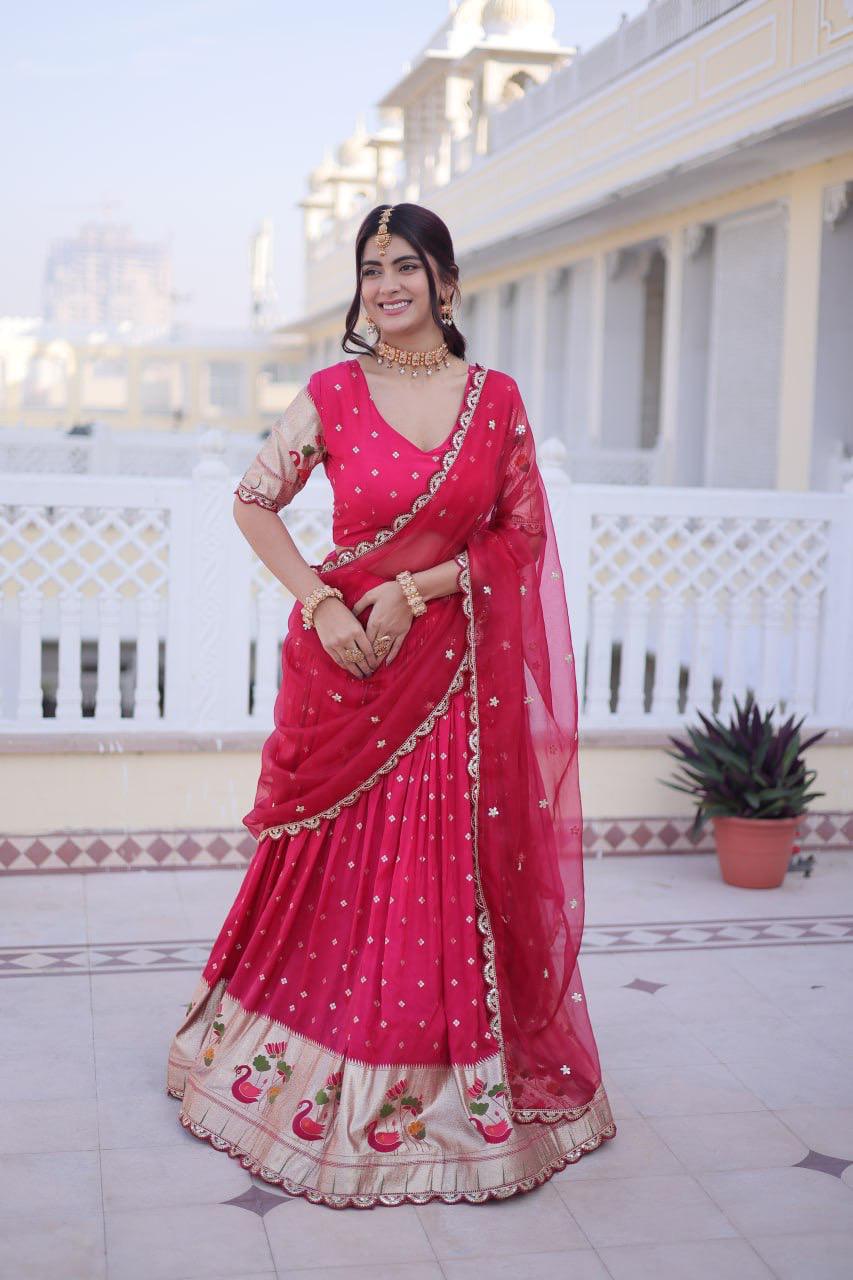 Stylish NCO 4 Dola Silk Meena Weaving Sequins Coding Embroidery Lehenga Choli Wholesale 2026