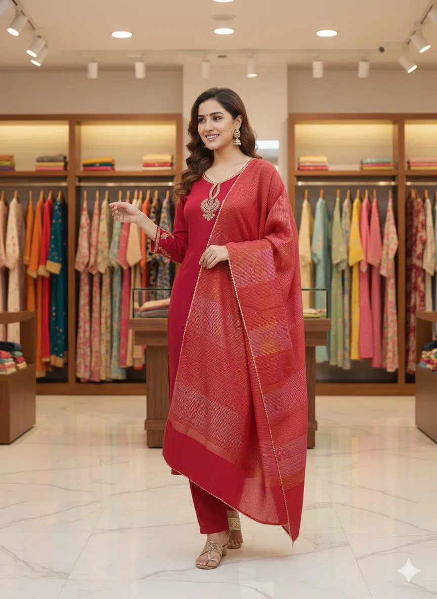 Beautiful NCO 5 Pure Viscose Chanderi Sequins Coding Embroidery Kurti Bottom With Dupatta Wholesale 2026
