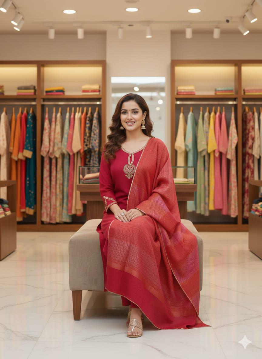 Beautiful NCO 5 Pure Viscose Chanderi Sequins Coding Embroidery Kurti Bottom With Dupatta Wholesale 2026