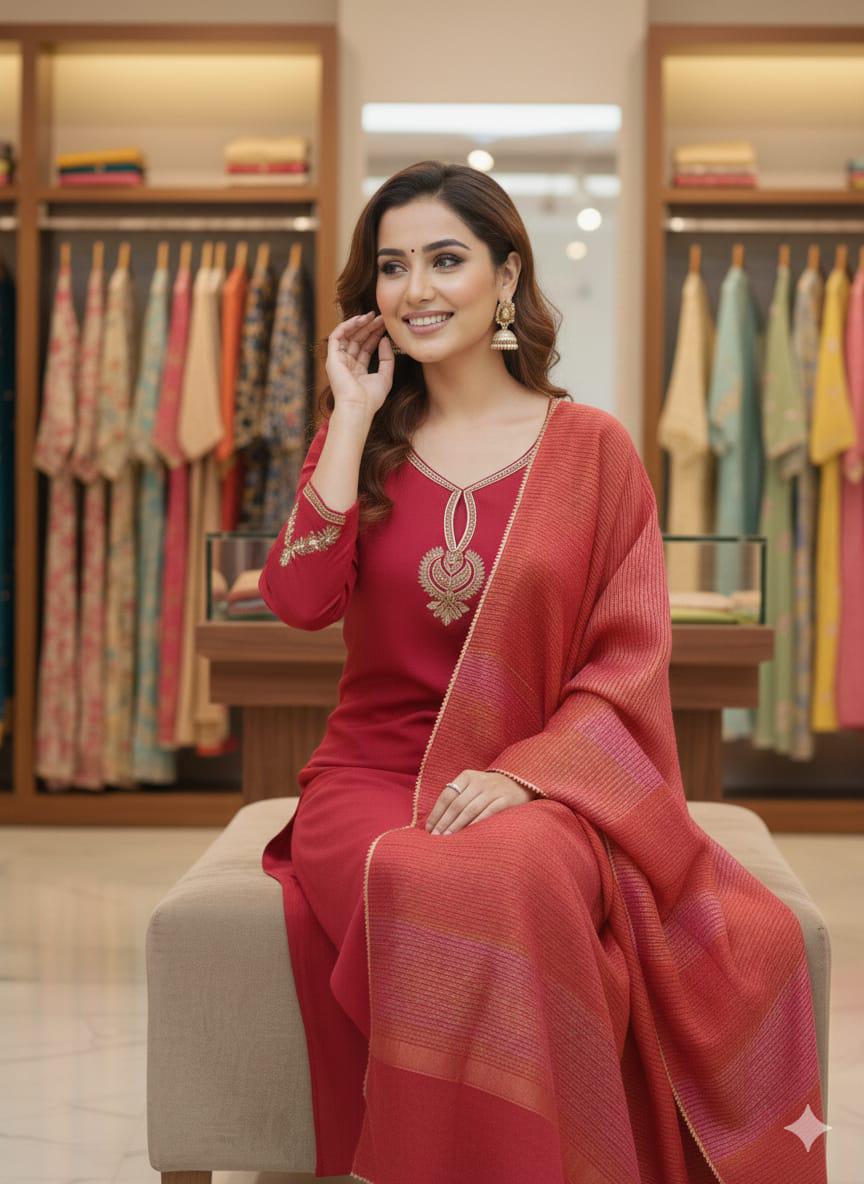 Beautiful NCO 5 Pure Viscose Chanderi Sequins Coding Embroidery Kurti Bottom With Dupatta Wholesale 2026