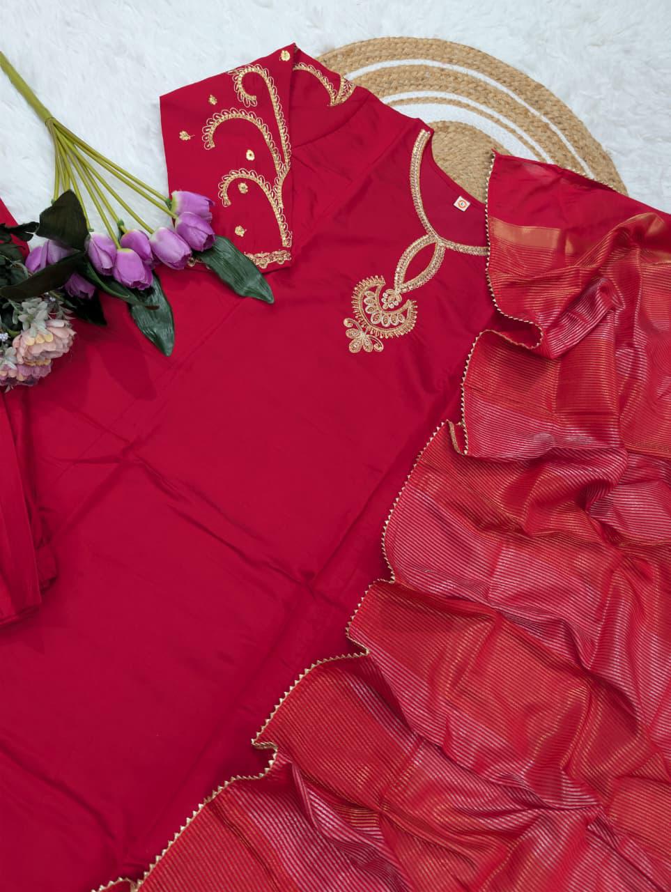 Beautiful NCO 5 Pure Viscose Chanderi Sequins Coding Embroidery Kurti Bottom With Dupatta Wholesale 2026