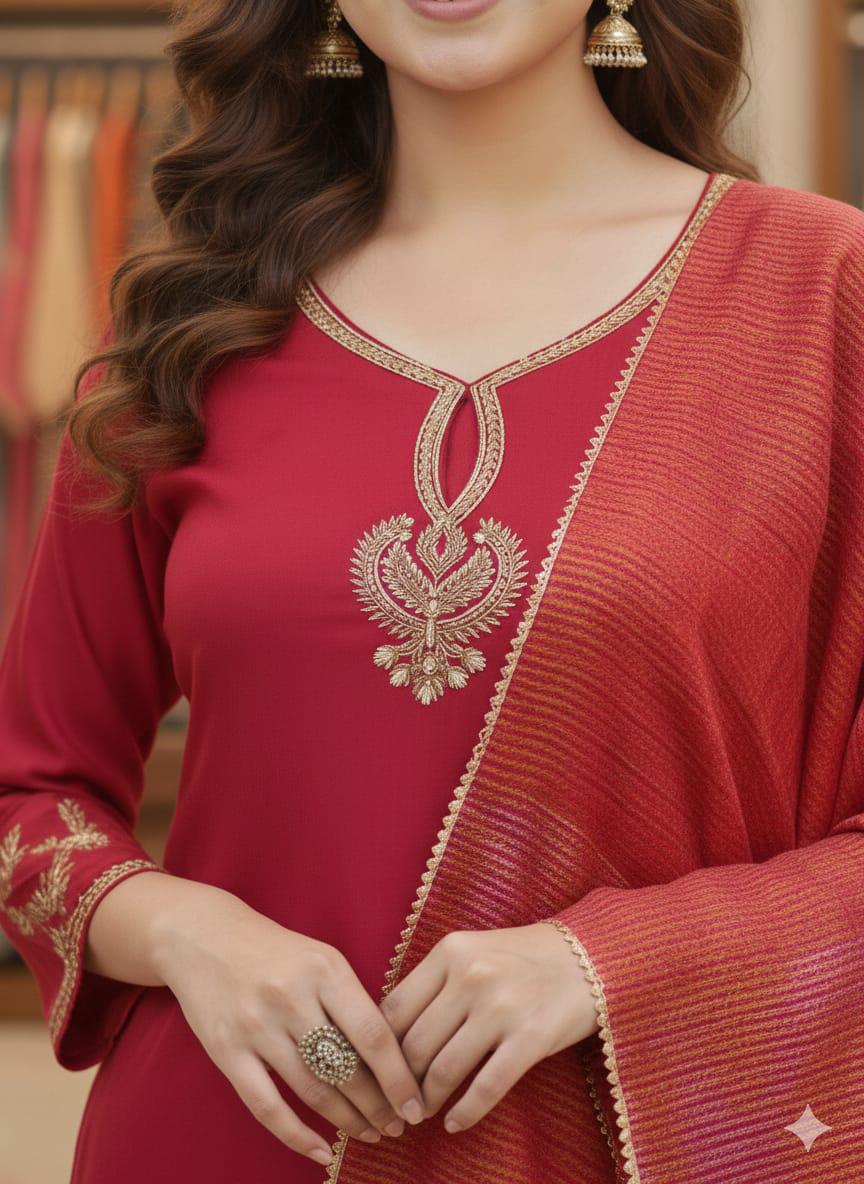 Beautiful NCO 5 Pure Viscose Chanderi Sequins Coding Embroidery Kurti Bottom With Dupatta Wholesale 2026