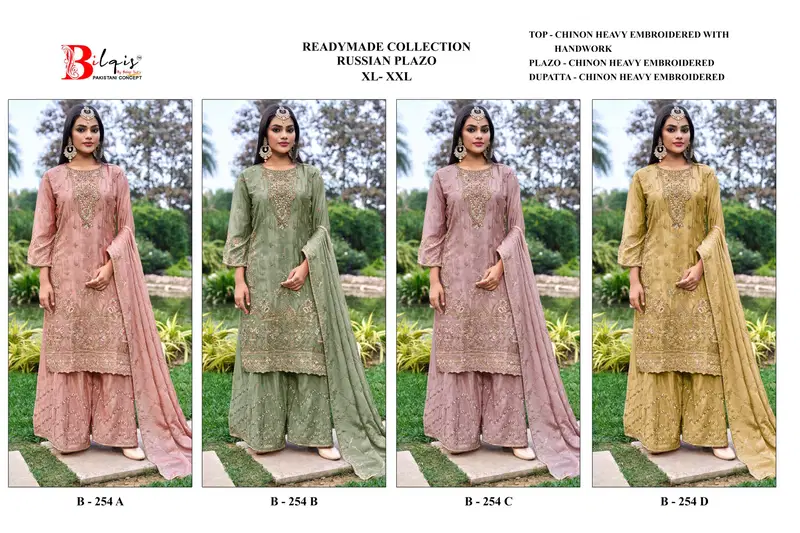 Beautiful Bilqis B 254 A To D Readymade Chinon With Embroidered Work Pakistani Suits Wholesale 2026
