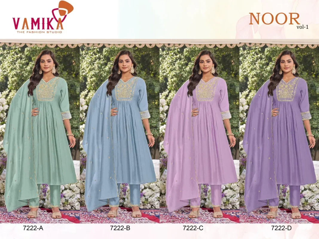 Launching Vamika Noor Vol 1 Viscose With Jari Work Kurti Pant And Dupatta Wholesale 2026