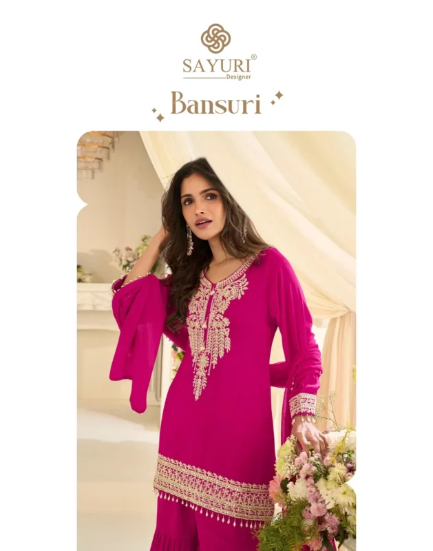 Stylish Sayuri Bansuri Georgette With Embroidered Work Top Bottom And Dupatta Wholesale 2026