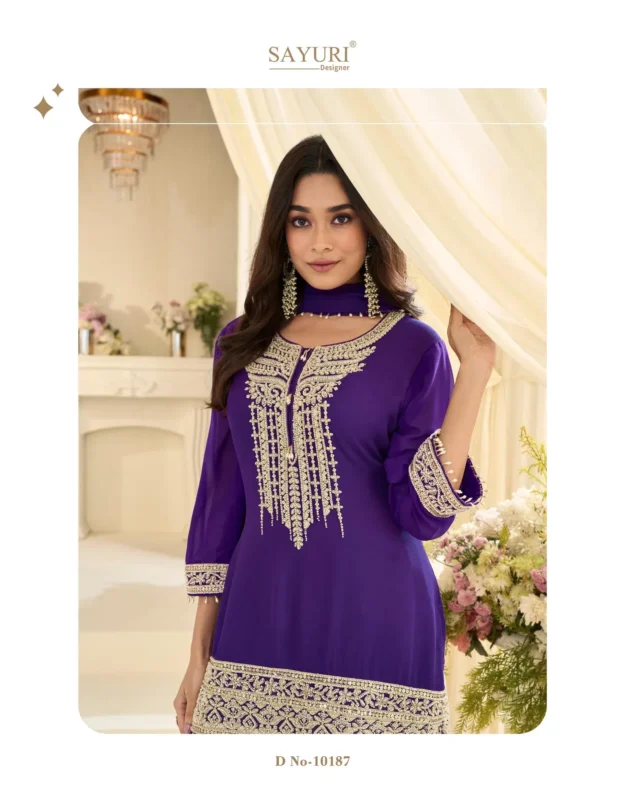 Stylish Sayuri Bansuri Georgette With Embroidered Work Top Bottom And Dupatta Wholesale 2026